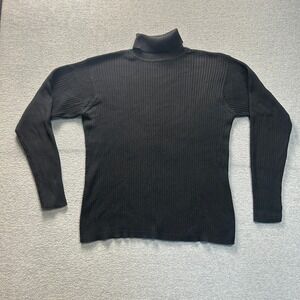 Mark Shale Turtleneck Sweater Womens L Black Rib Knit Cotton Classic MInimalist
